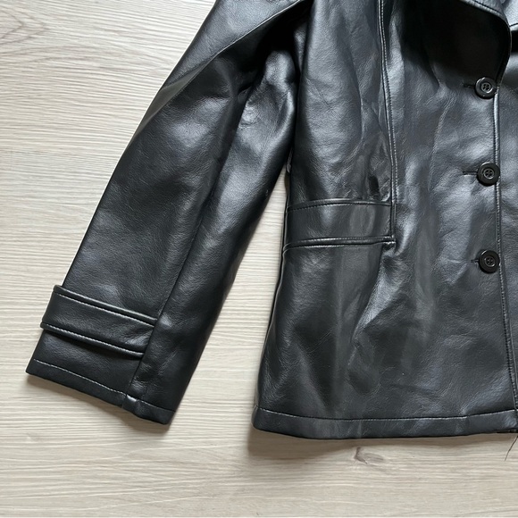 Vintage 90s Y2K Rave 4 Real Black Faux Leather Jacket Large Gothic Grunge Cyber - Picture 4 of 16